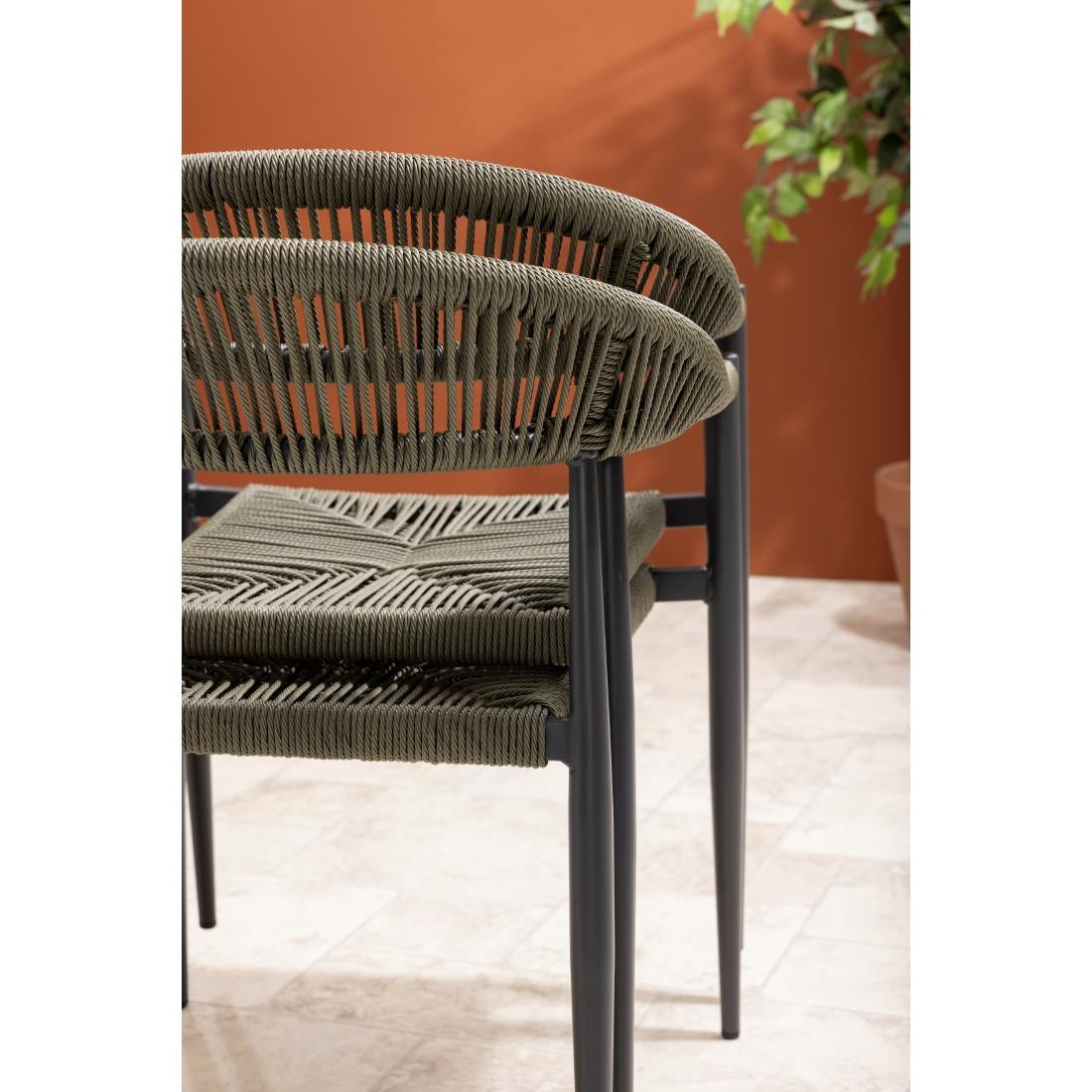 Bolero Eden PE Twist Rattan Outdoor Arm Chair Green (4 Pack)