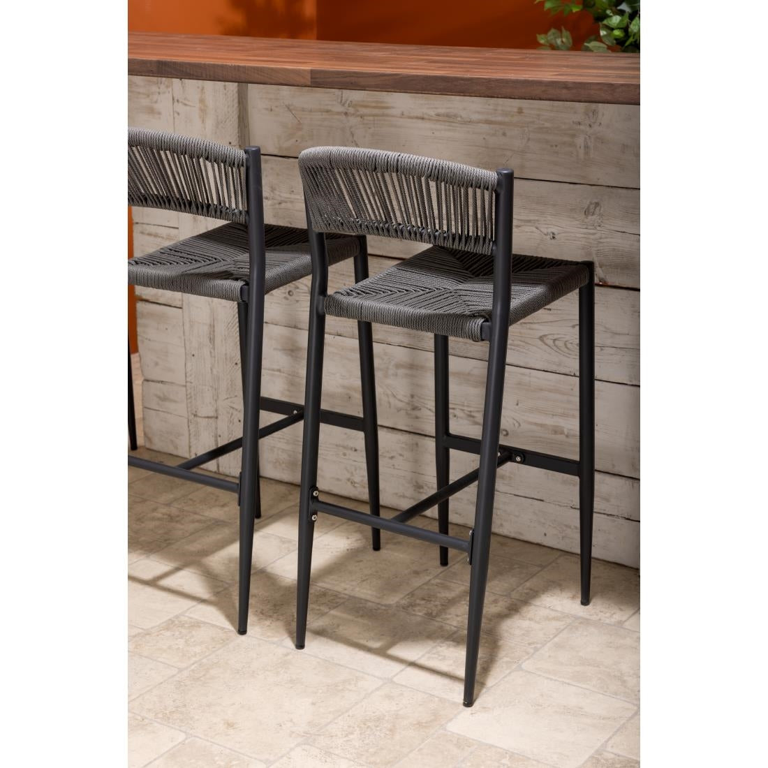 Bolero Eden PE Twist Rattan Outdoor Bar Stools Charcoal (2 Pack)