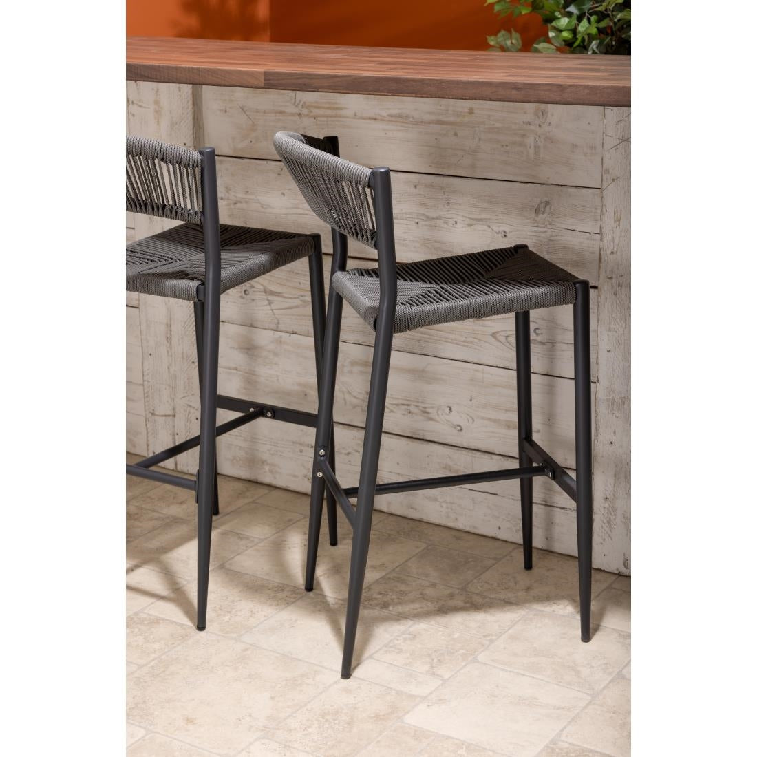 Bolero Eden PE Twist Rattan Outdoor Bar Stools Charcoal (2 Pack)