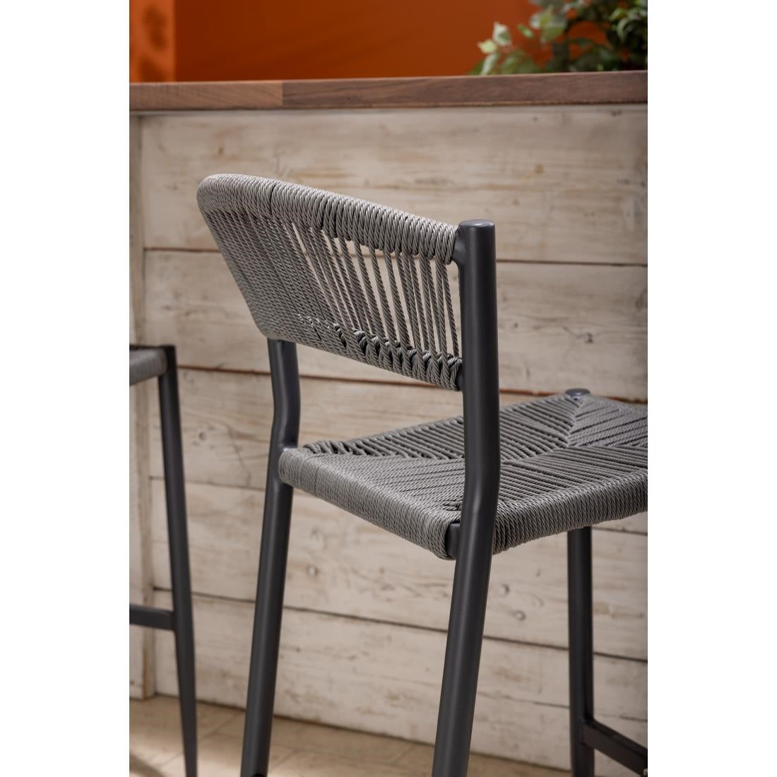 Bolero Eden PE Twist Rattan Outdoor Bar Stools Charcoal (2 Pack)
