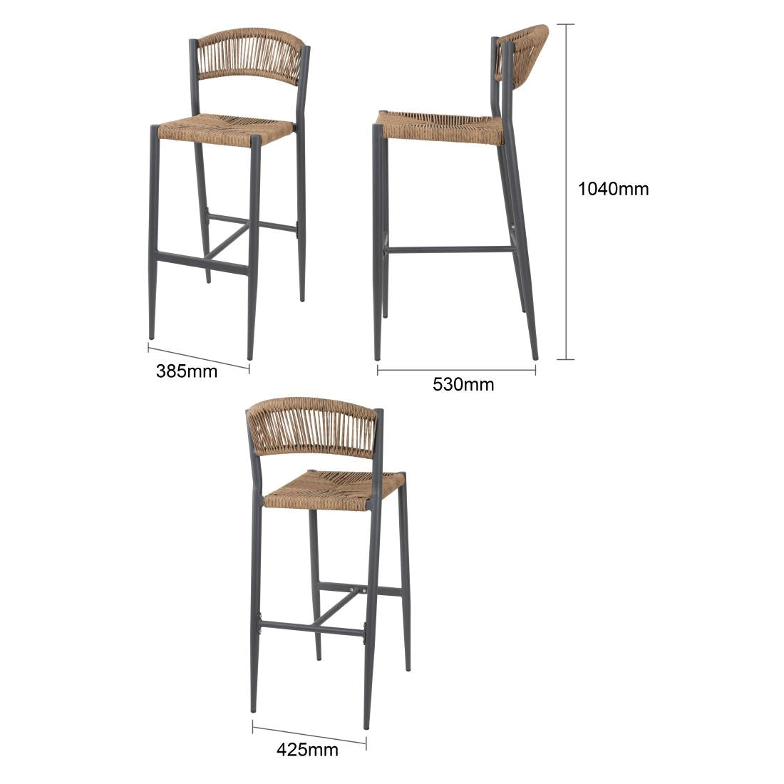 Bolero Eden PE Twist Rattan Outdoor Bar Stools Natural (2 Pack)