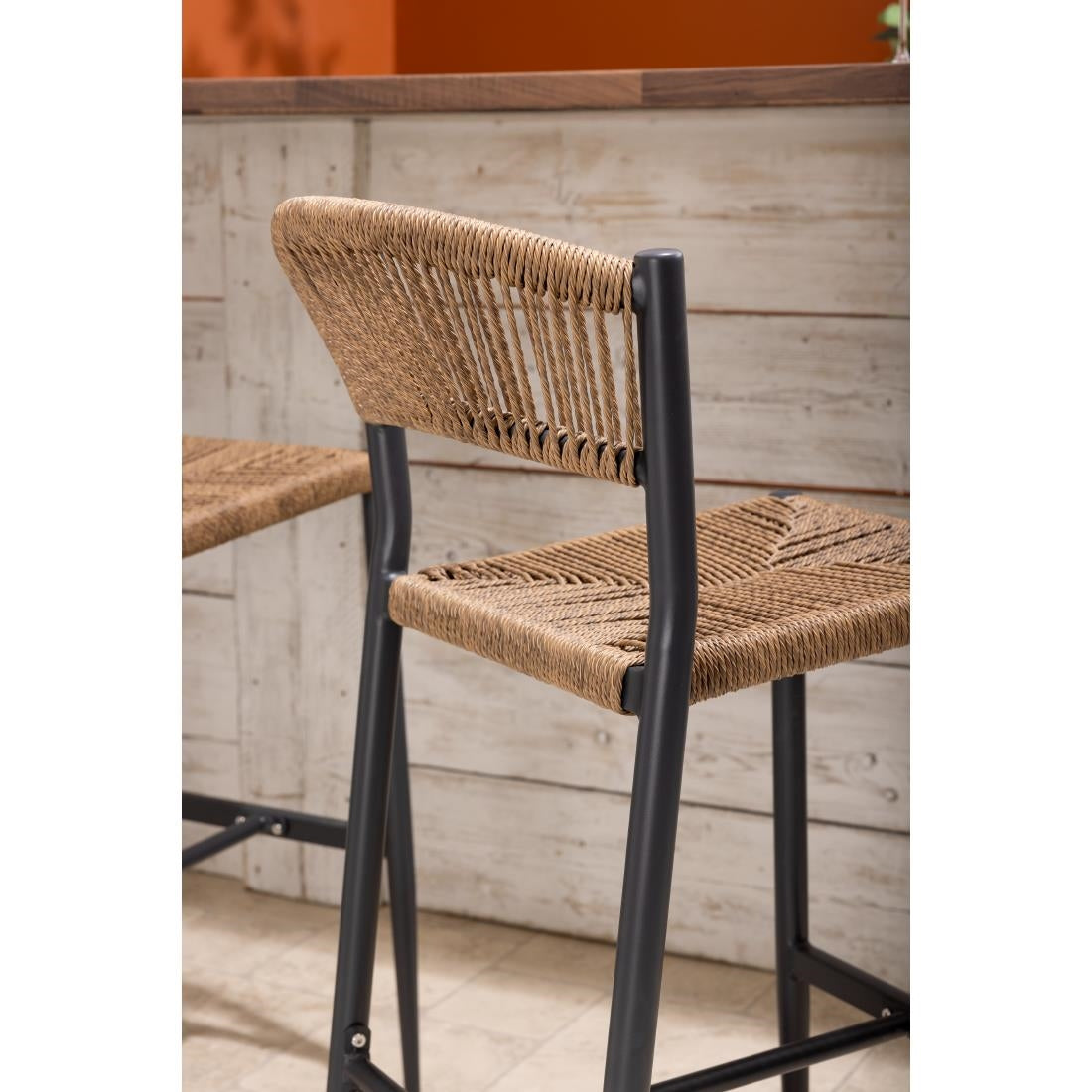 Bolero Eden PE Twist Rattan Outdoor Bar Stools Natural (2 Pack)