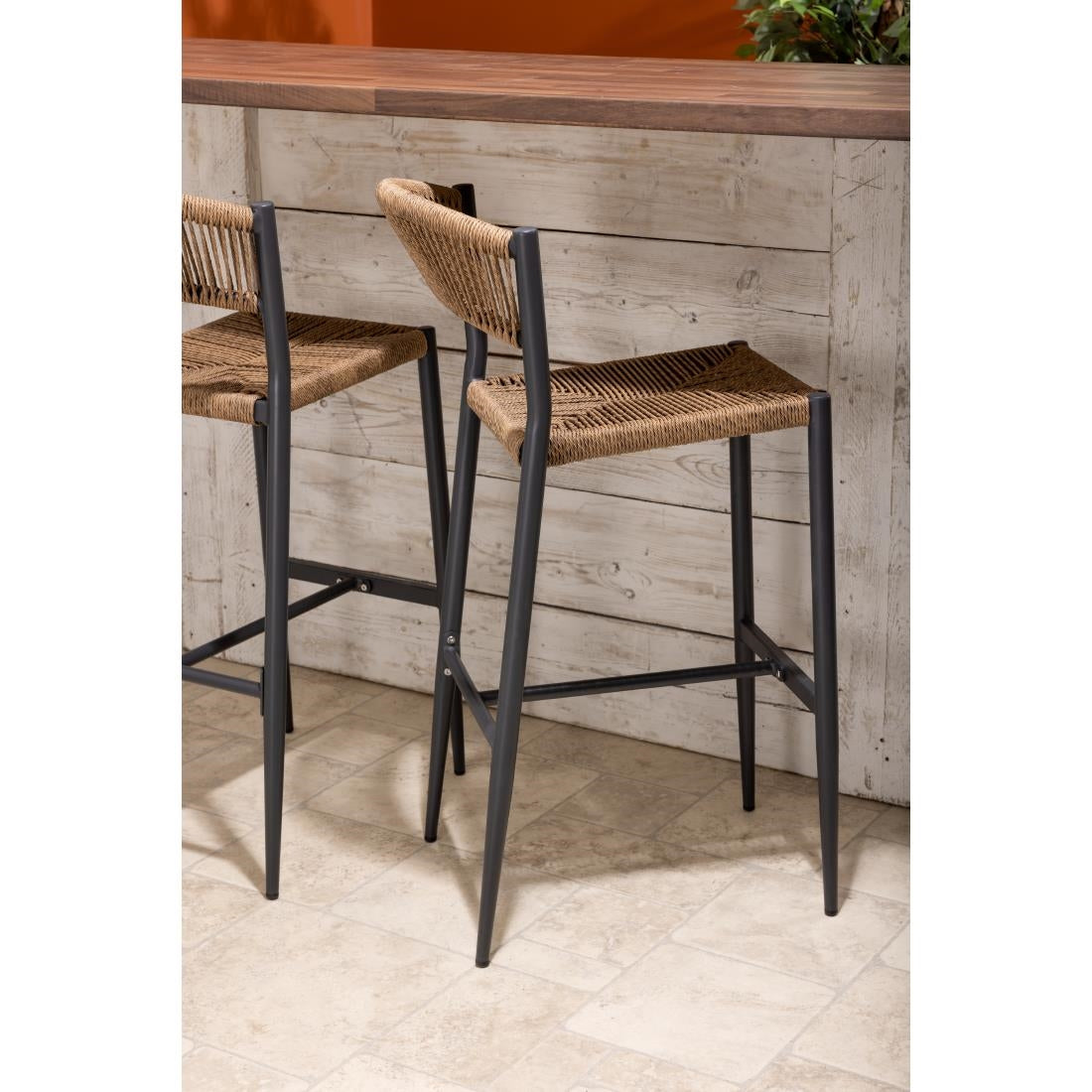 Bolero Eden PE Twist Rattan Outdoor Bar Stools Natural (2 Pack)