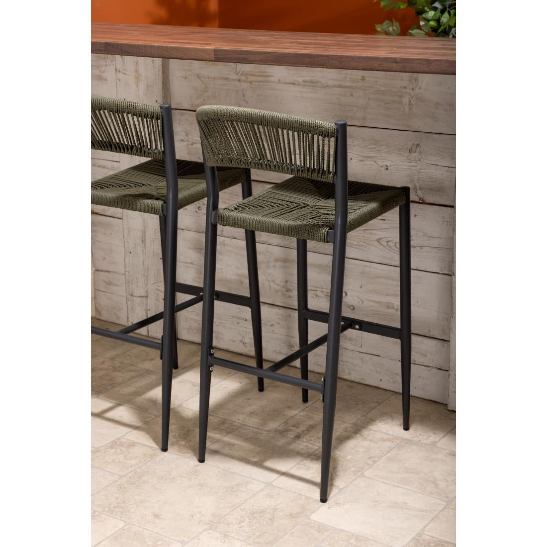 Bolero Eden PE Twist Rattan Outdoor Bar Stools Green (2 Pack)