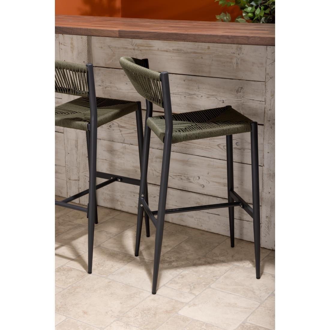 Bolero Eden PE Twist Rattan Outdoor Bar Stools Green (2 Pack)