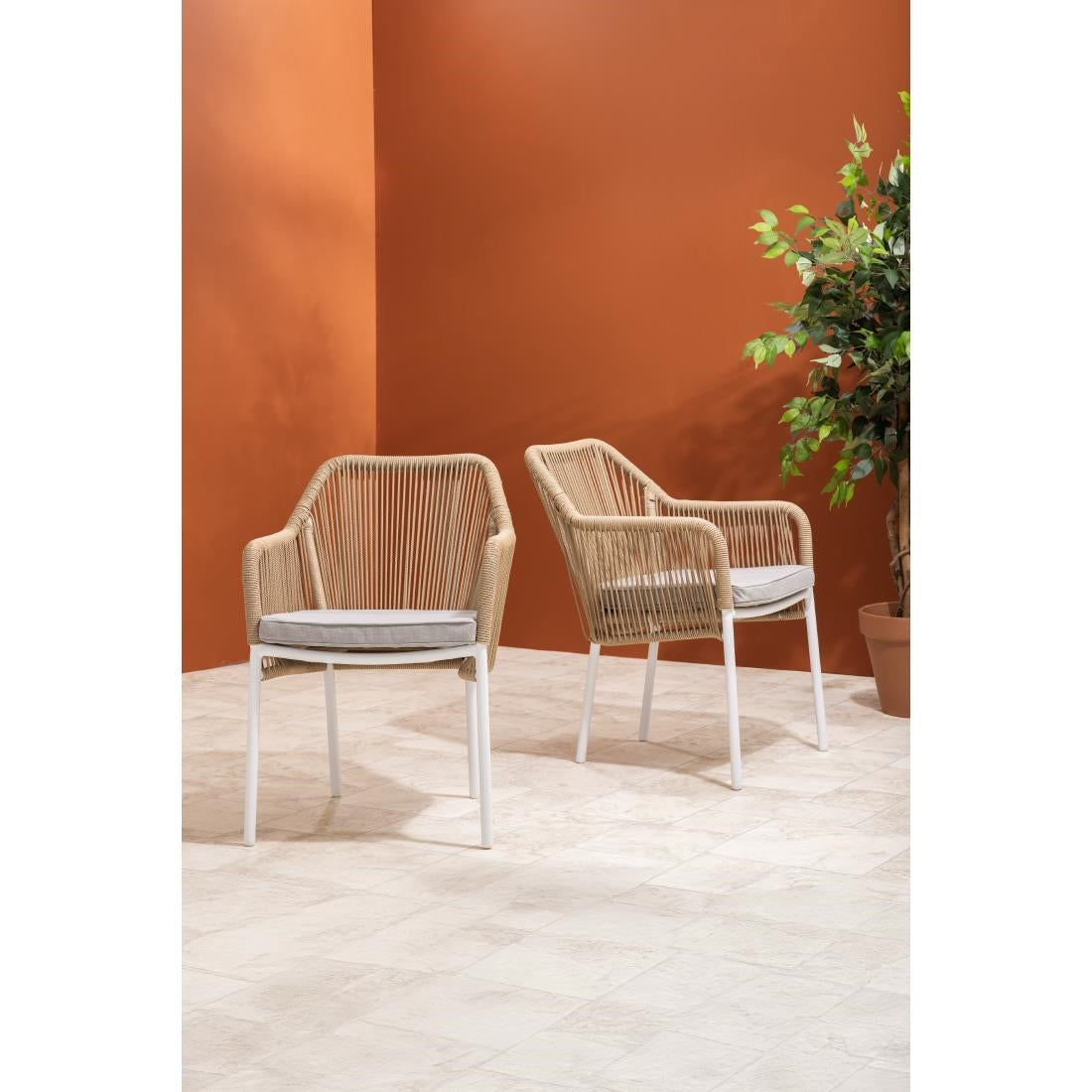 Bolero Bay PE Twist Rattan Outdoor Armchair Honey (2 Pack)