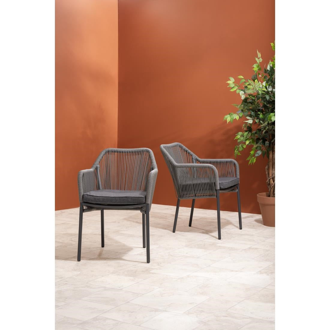 Bolero Bay PE Twist Rattan Outdoor Armchair Charcoal (2 Pack)