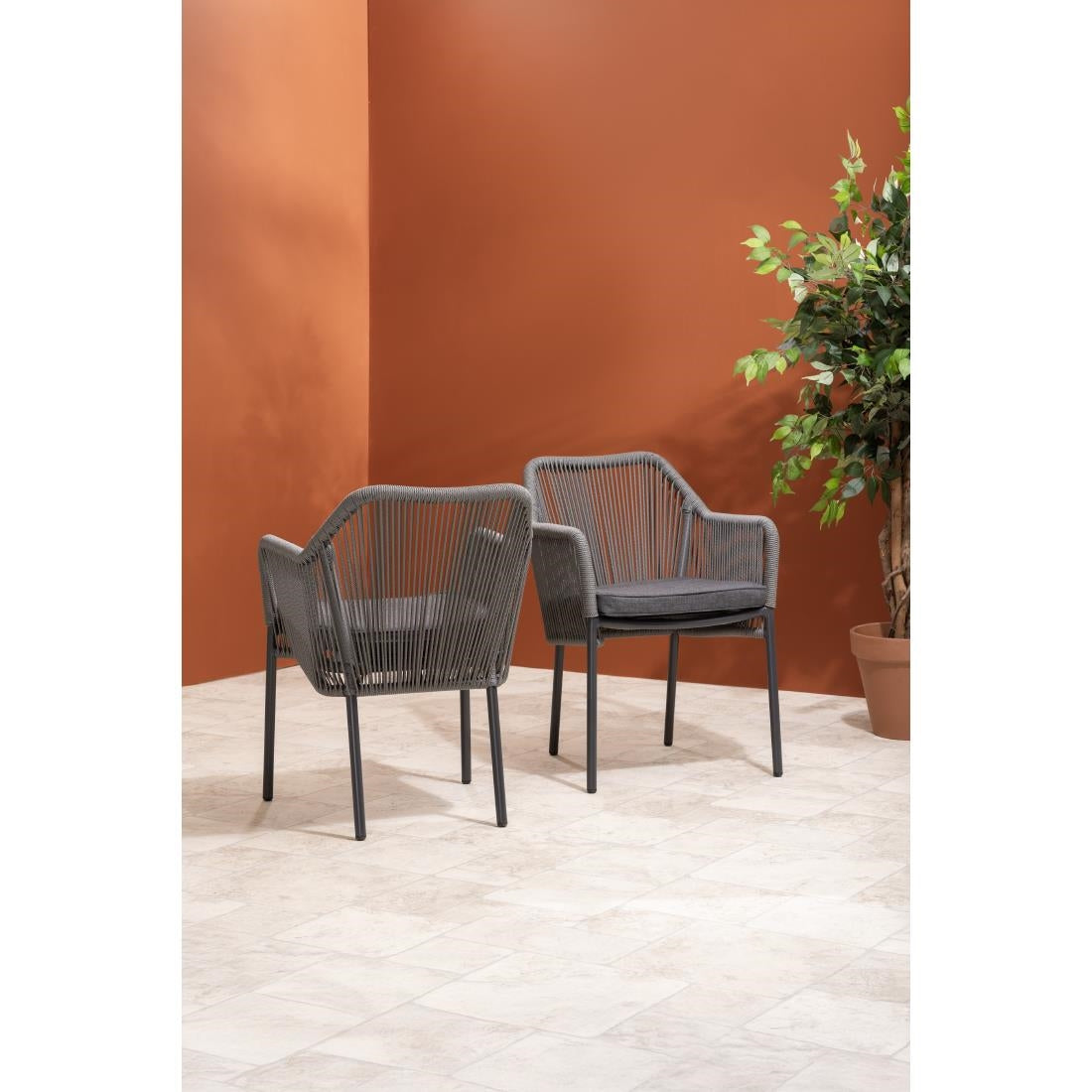 Bolero Bay PE Twist Rattan Outdoor Armchair Charcoal (2 Pack)