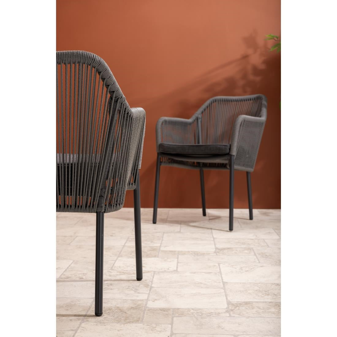 Bolero Bay PE Twist Rattan Outdoor Armchair Charcoal (2 Pack)