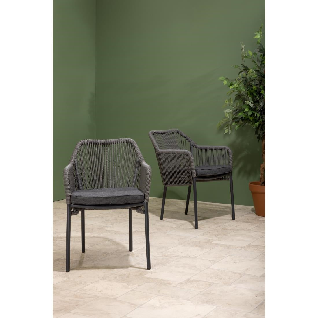 Bolero Bay PE Twist Rattan Outdoor Armchair Charcoal (2 Pack)