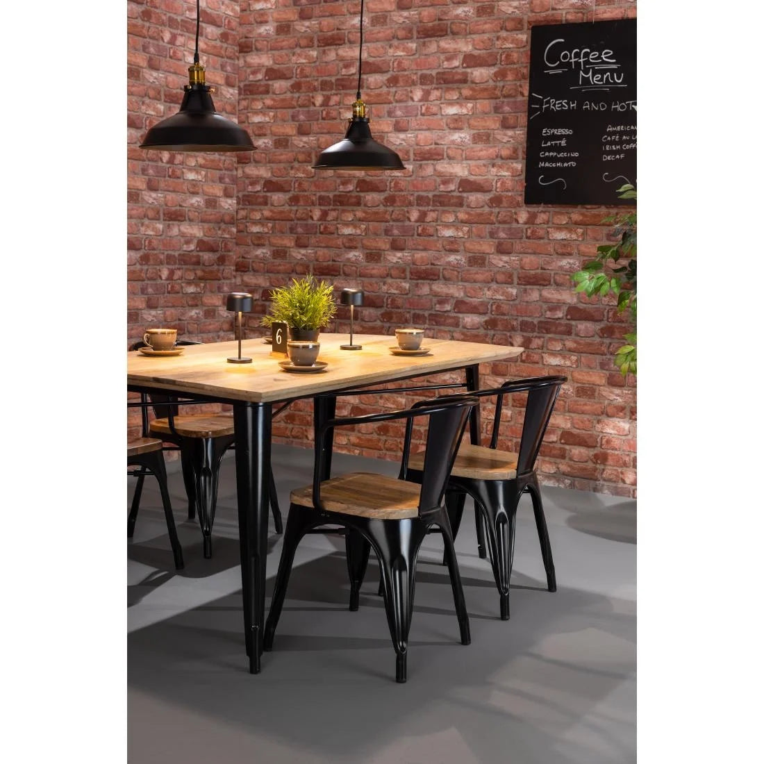 Bolero Bistro Dining Table Mango Wood Top Black Frame 1450mm