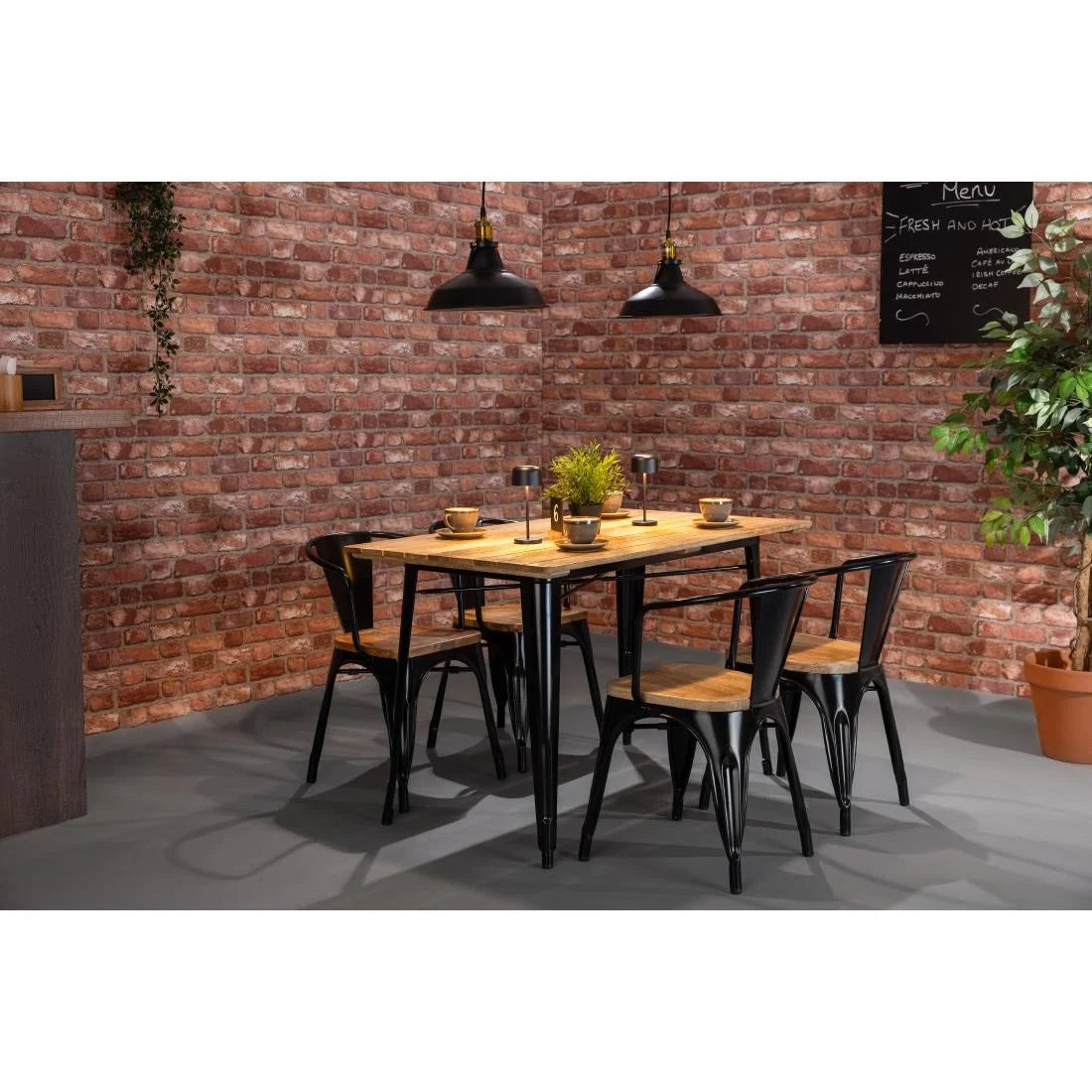 Bolero Bistro Curve Armchairs with Wooden Seat Pad Black (4 Pack)