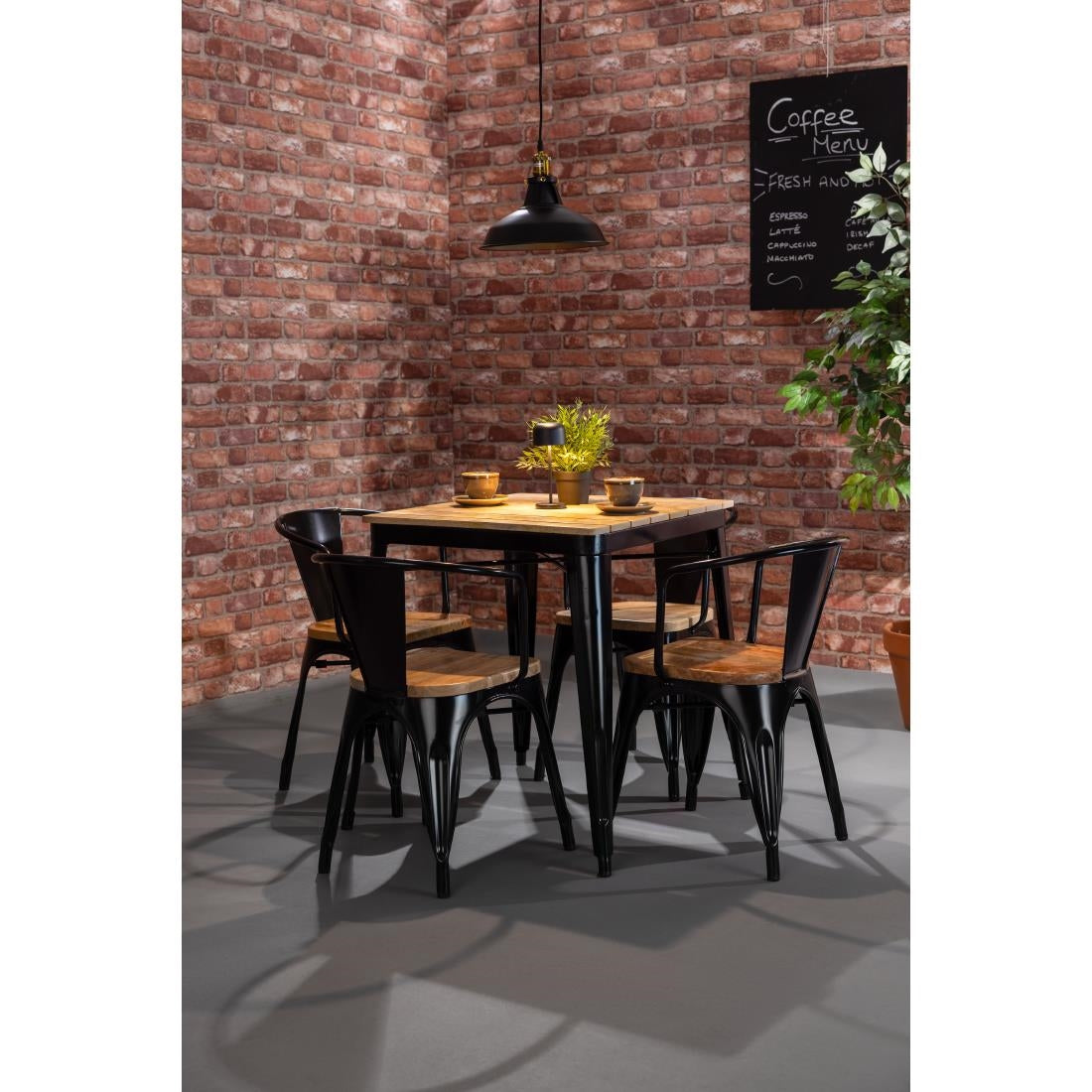 Bolero Bistro Curve Armchairs with Wooden Seat Pad Black (4 Pack)