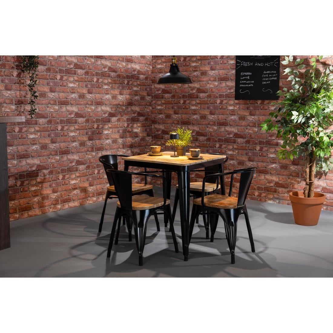 Bolero Bistro Curve Armchairs with Wooden Seat Pad Black (4 Pack)