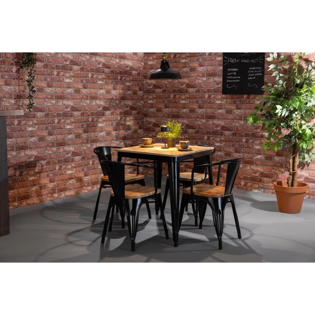 Bolero Bistro Dining Table Slatted Mango Wood Top Black Frame 650mm