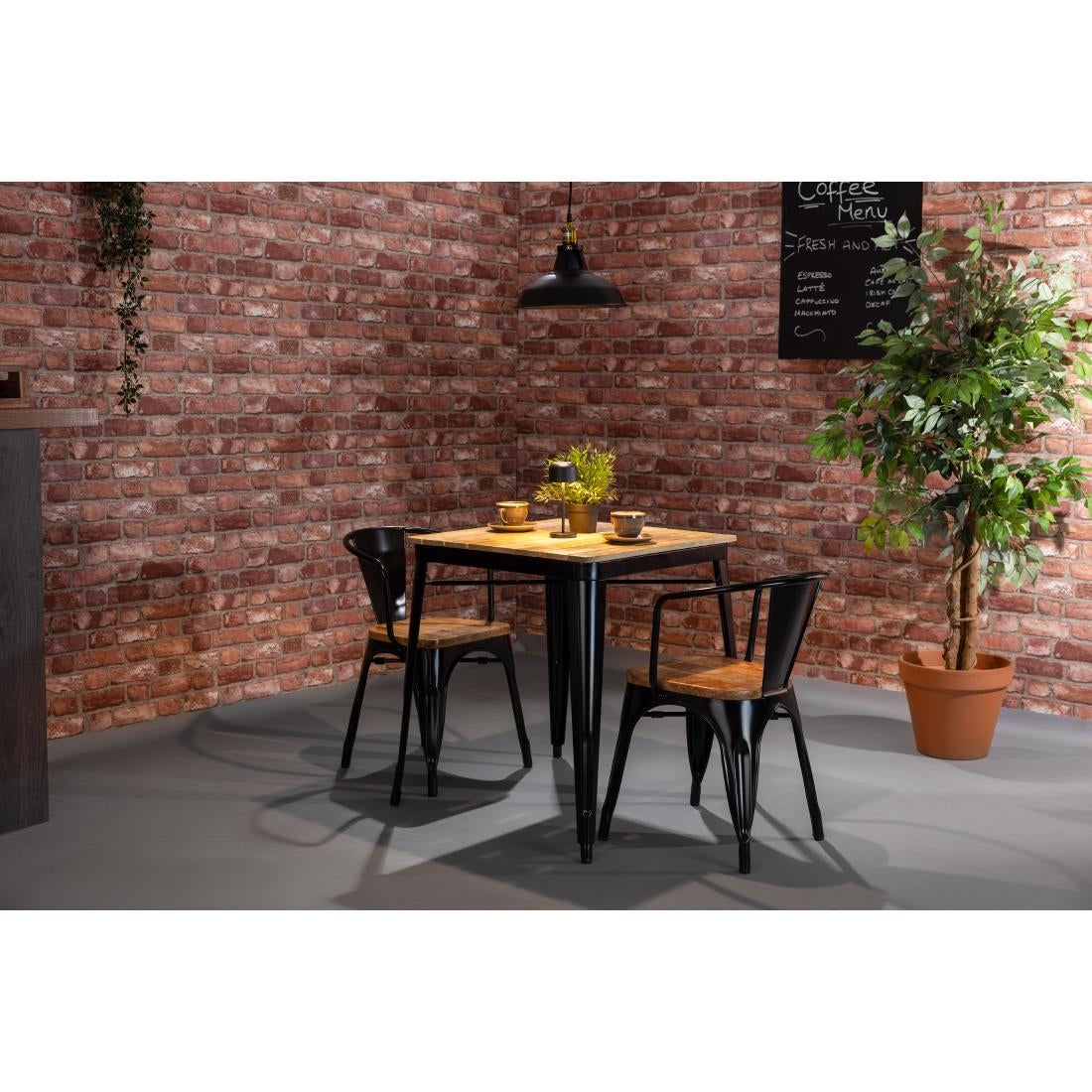 Bolero Bistro Curve Armchairs with Wooden Seat Pad Black (4 Pack)