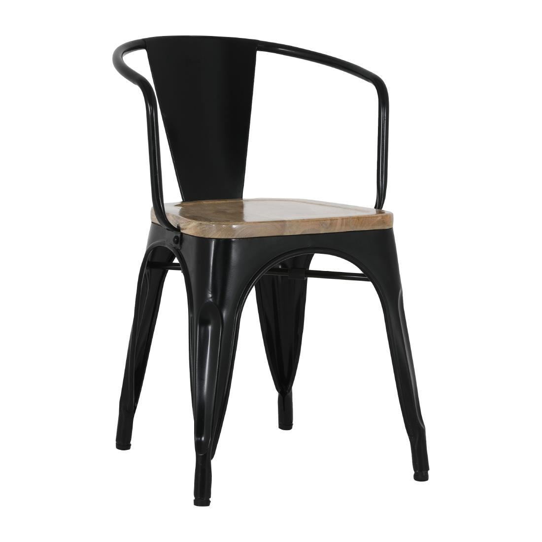 Bolero Bistro Curve Armchairs with Wooden Seat Pad Black (4 Pack)