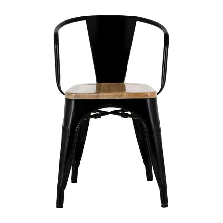 Bolero Bistro Curve Armchairs with Wooden Seat Pad Black (4 Pack)