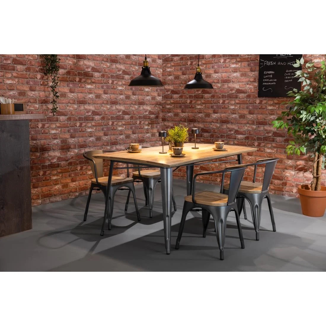 Bolero Bistro Dining Table Mango Wood Top Gunmetal Frame 1450mm