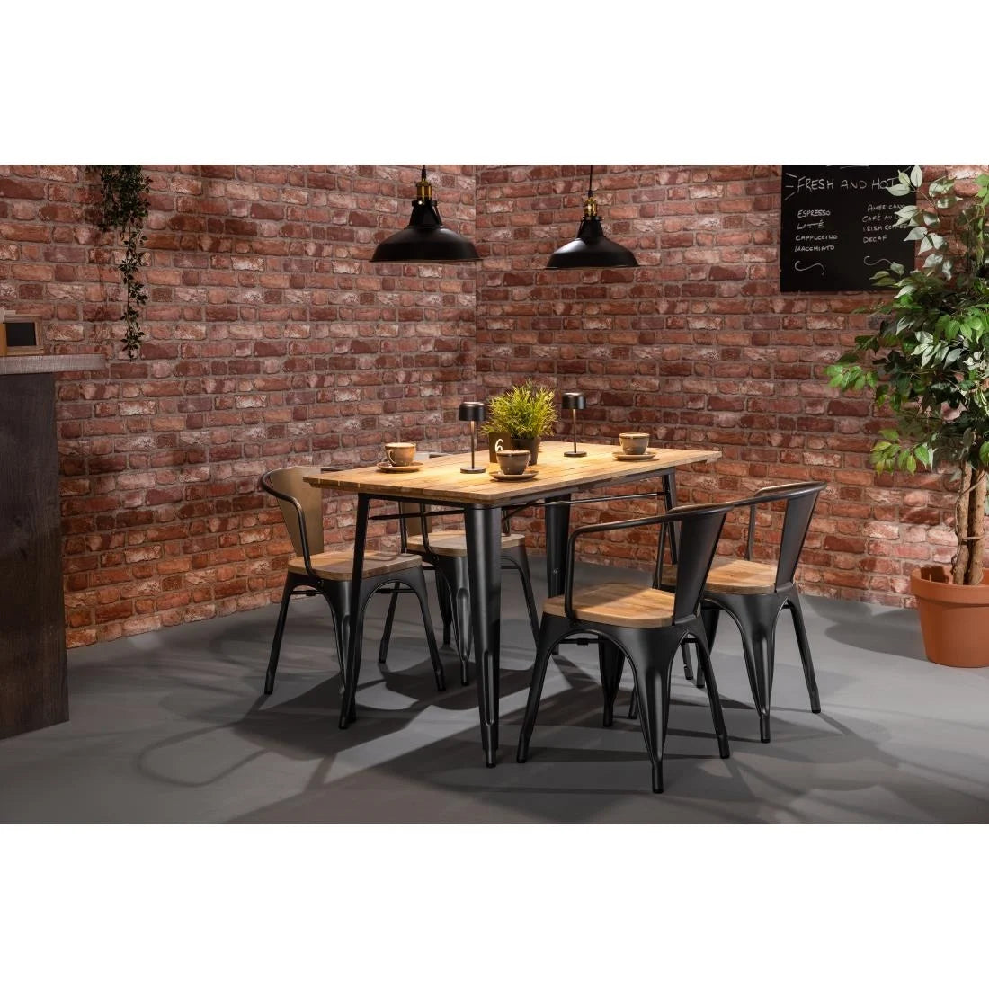 Bolero Bistro Curve Armchairs with Wooden Seat Pad Gunmetal (4 Pack)