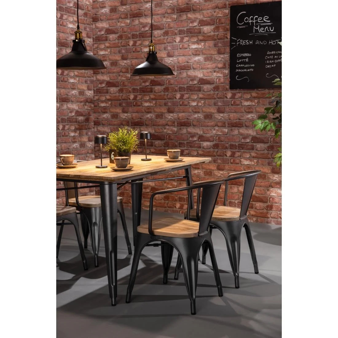 Bolero Bistro Curve Armchairs with Wooden Seat Pad Gunmetal (4 Pack)
