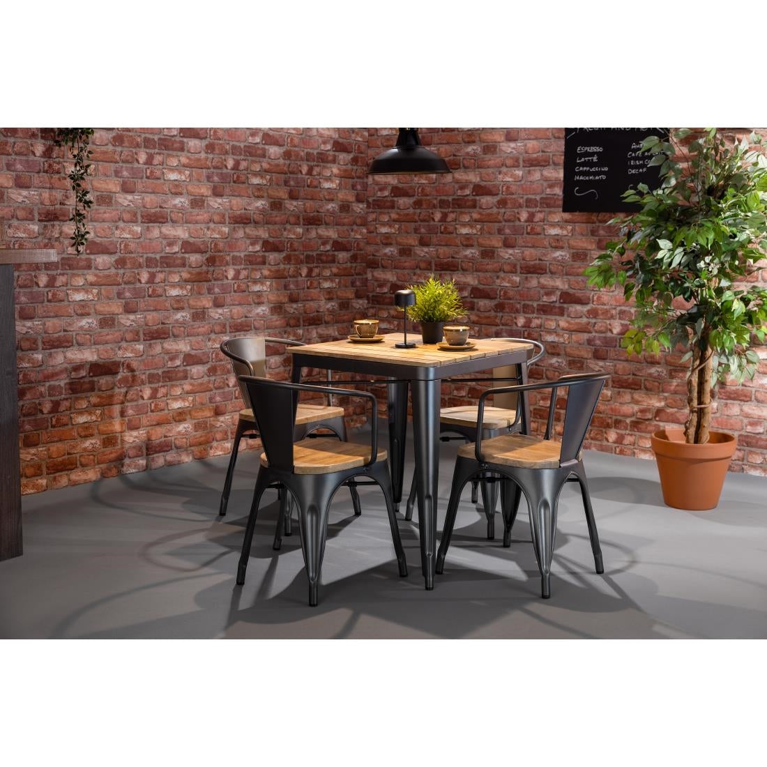 Bolero Bistro Curve Armchairs with Wooden Seat Pad Gunmetal (4 Pack)