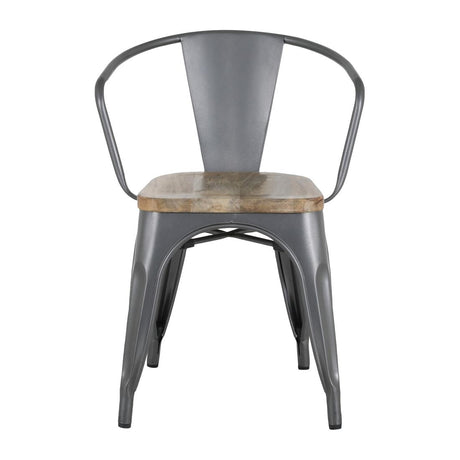 Bolero Bistro Curve Armchairs with Wooden Seat Pad Gunmetal (4 Pack)