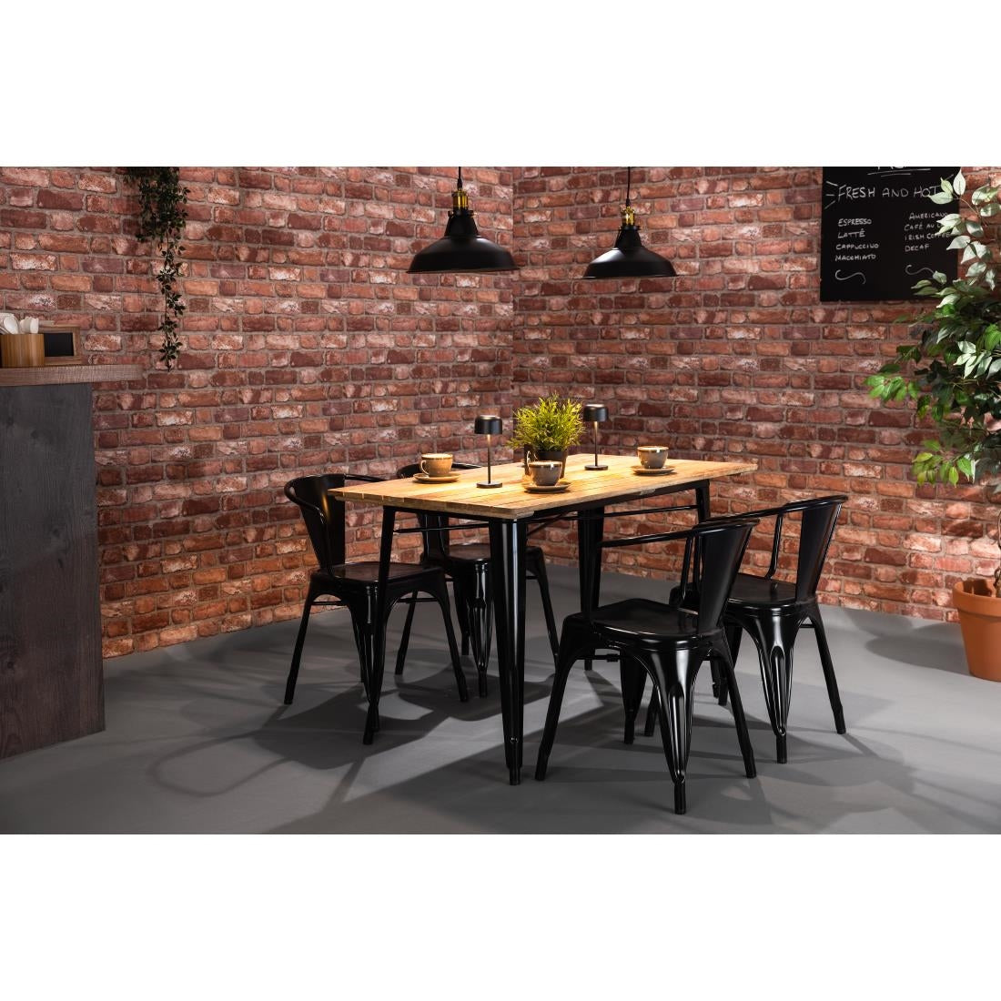 Bolero Bistro Dining Table Slatted Mango Wood Top Black 1200mm