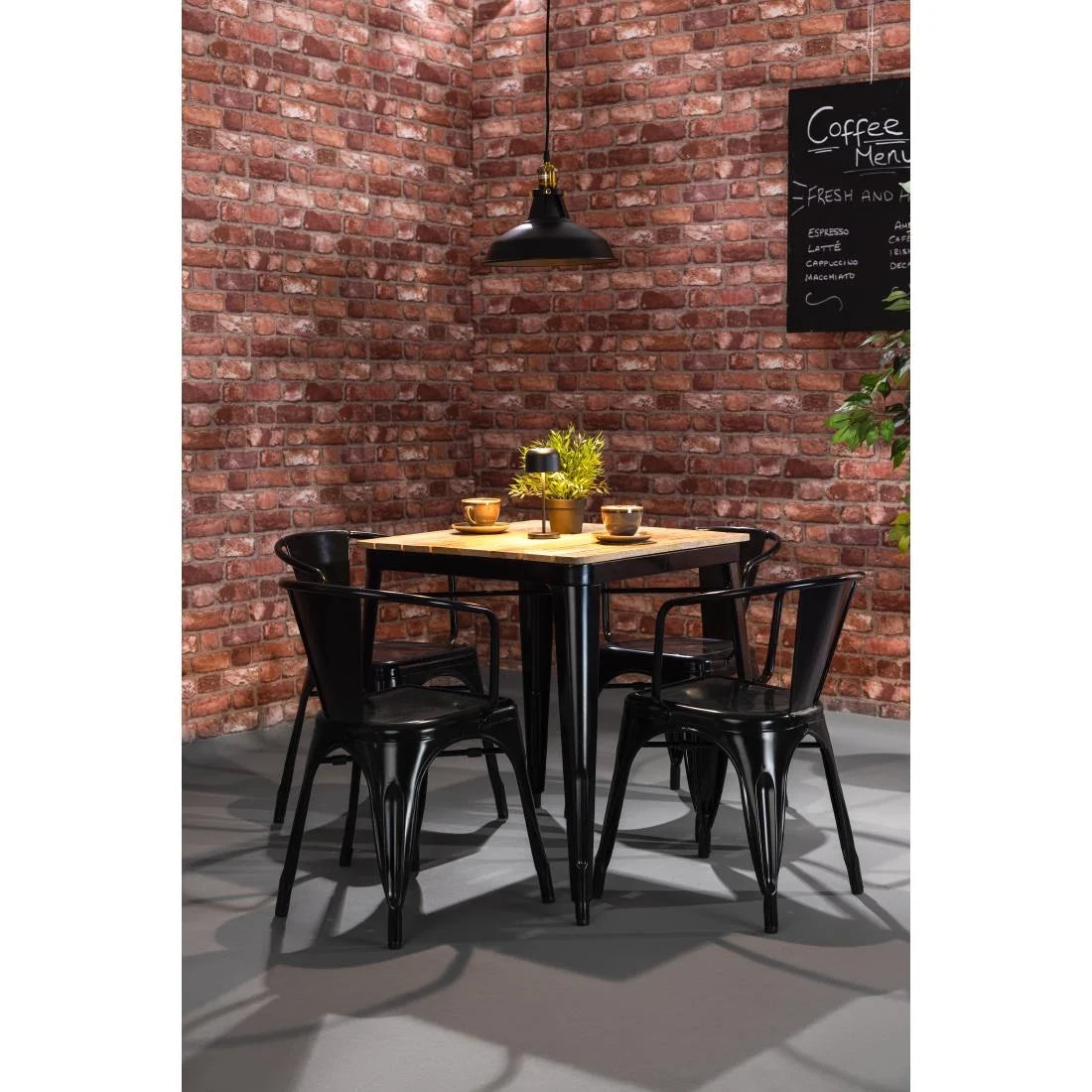 Bolero Bistro Dining Table Slatted Mango Wood Top Black Frame 650mm