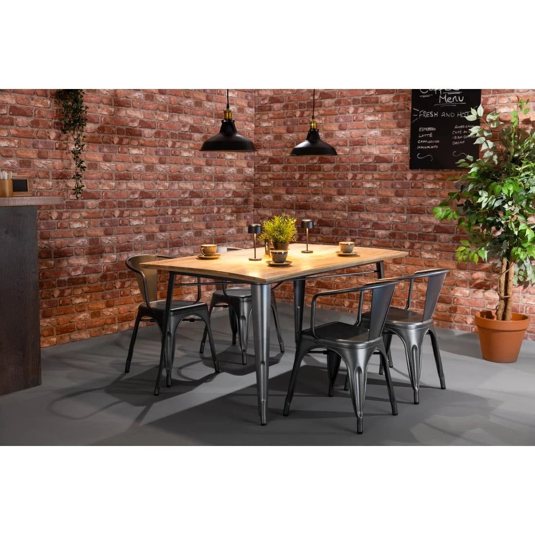 Bolero Bistro Dining Table Mango Wood Top Gunmetal Frame 1450mm