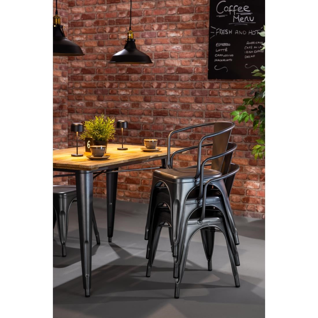 Bolero Bistro Dining Table Slatted Mango Wood Top Gunmetal 1200mm