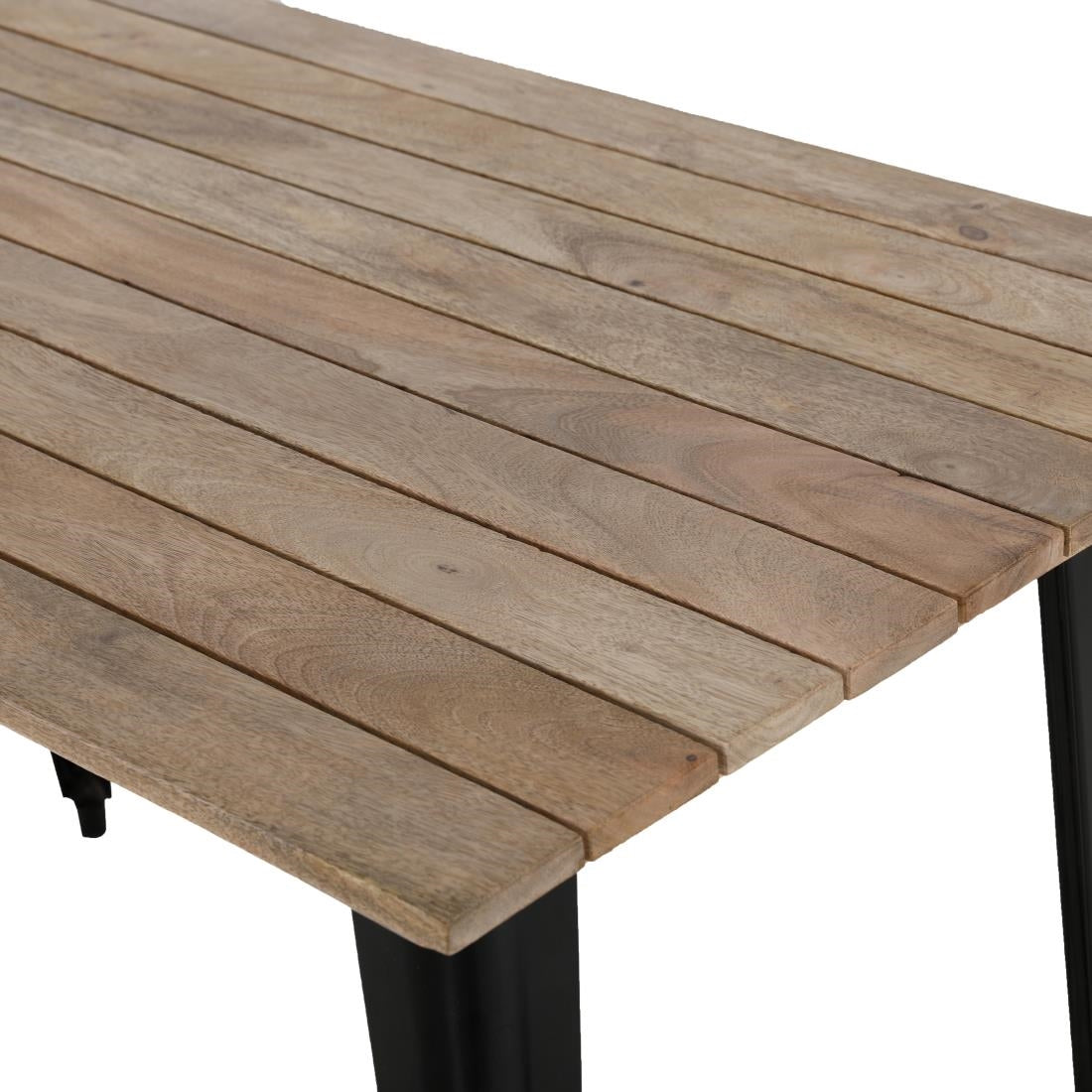 Bolero Bistro Dining Table Slatted Mango Wood Top Black 1200mm