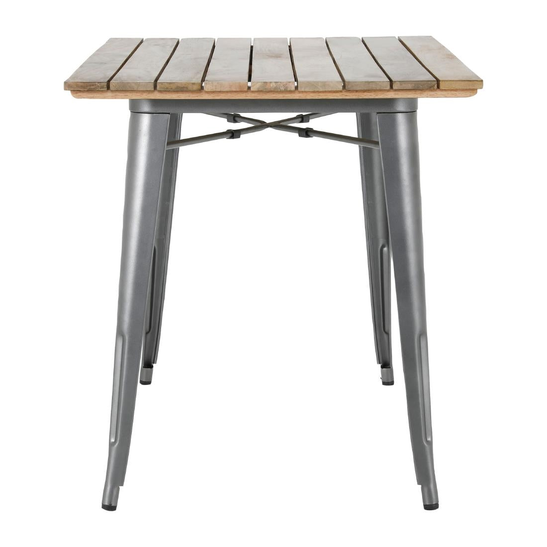 Bolero Bistro Dining Table Slatted Mango Wood Top Gunmetal 1200mm