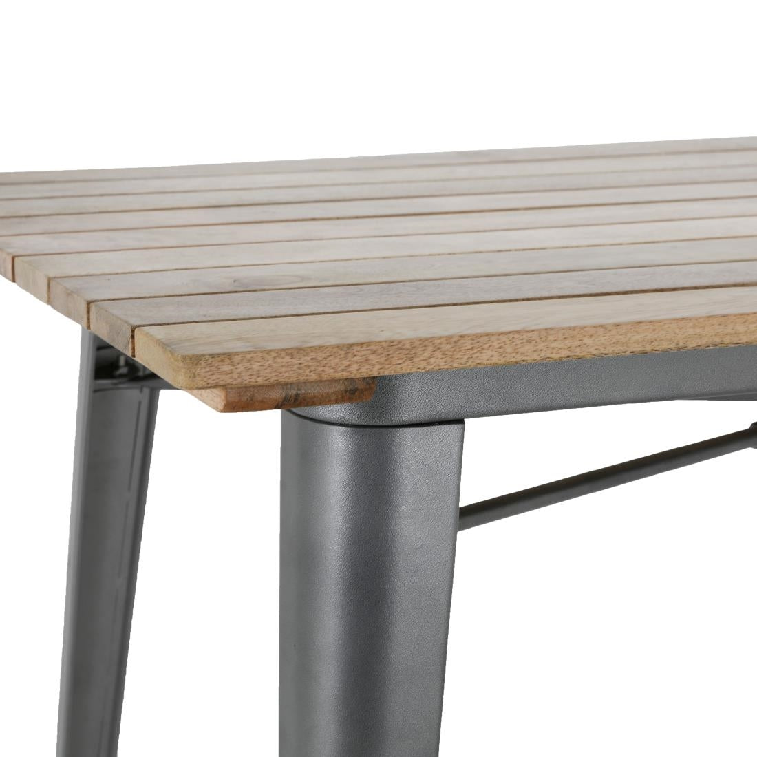 Bolero Bistro Dining Table Slatted Mango Wood Top Gunmetal 1200mm