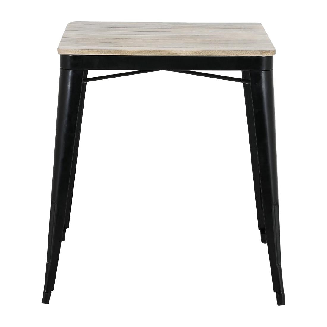 Bolero Bistro Dining Table Slatted Mango Wood Top Black Frame 650mm