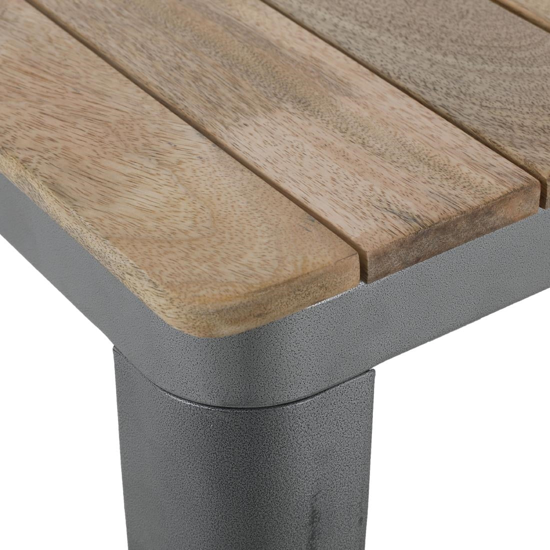 Bolero Bistro Dining Table Slatted Mango Wood Top Gunmetal Frame 650mm