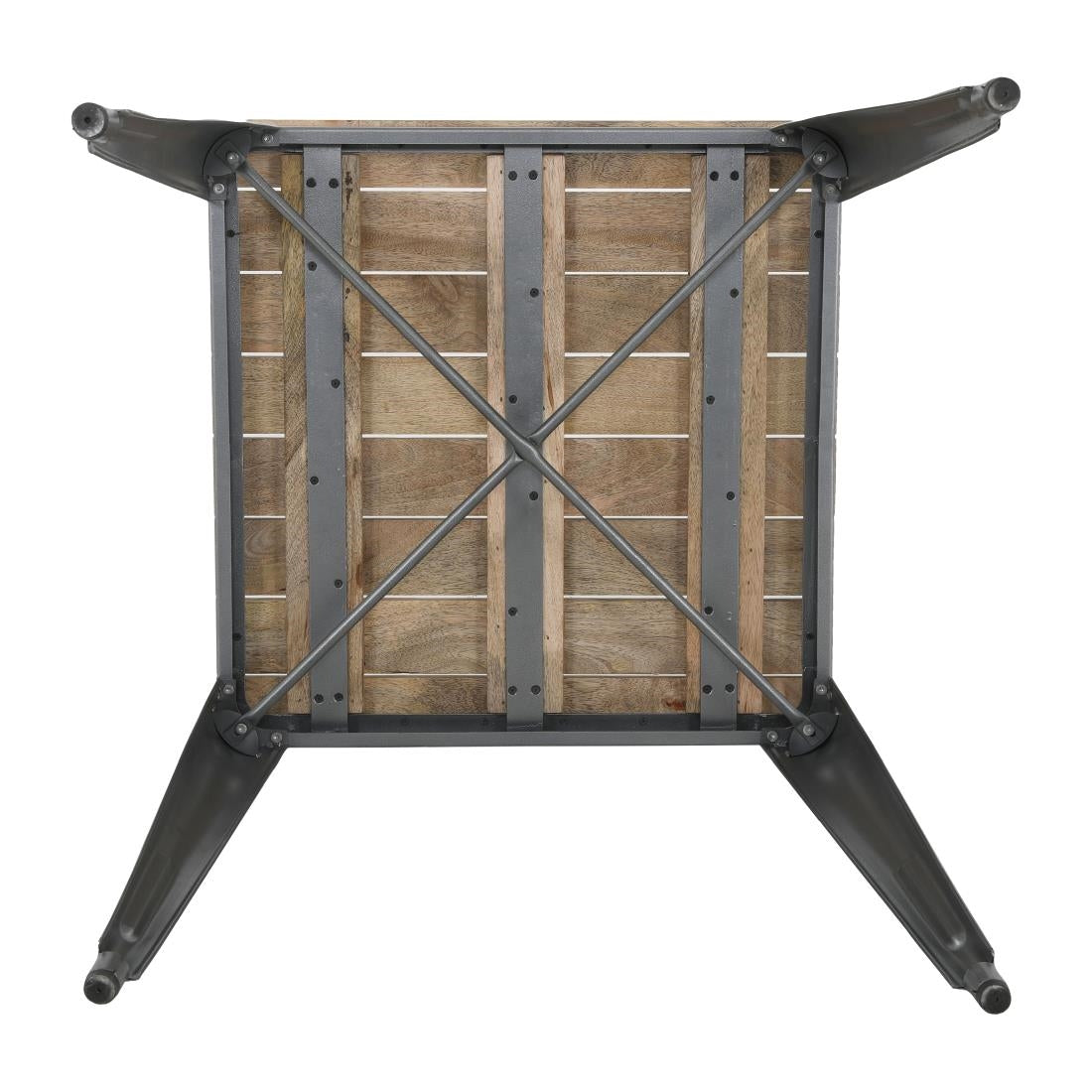 Bolero Bistro Dining Table Slatted Mango Wood Top Gunmetal Frame 650mm