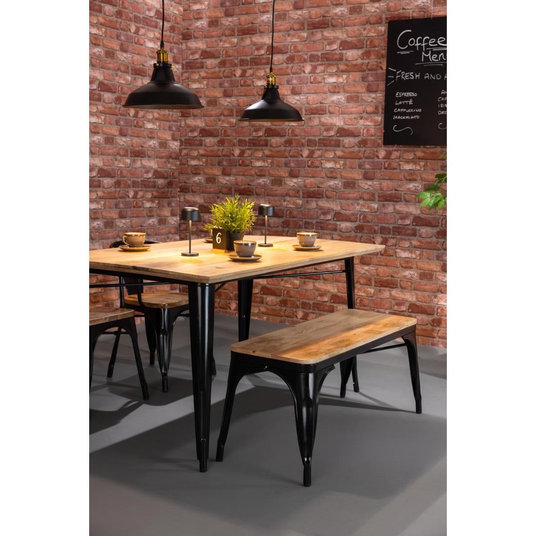 Bolero Bistro Indoor Bench Mango Wood & Black Frame 1000mm (2 Pack)