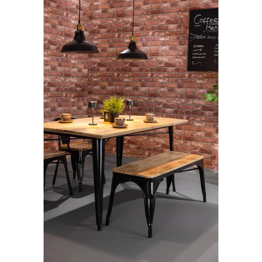 Bolero Bistro Dining Table Mango Wood Top Black Frame 1450mm