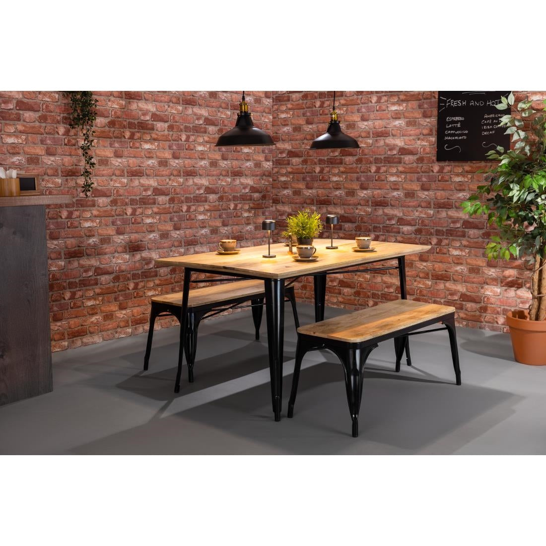 Bolero Bistro Indoor Bench Mango Wood & Black Frame 1000mm (2 Pack)