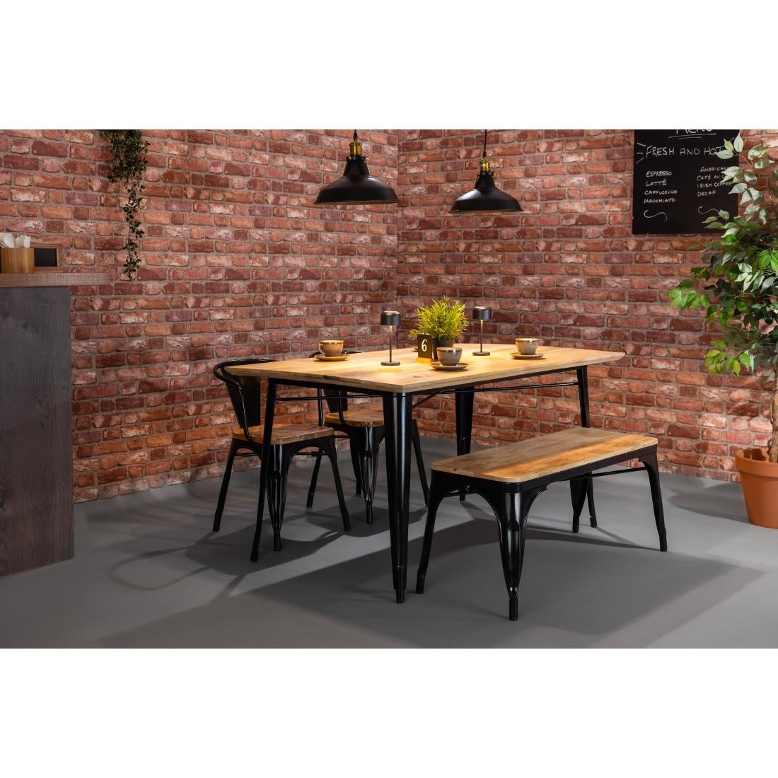 Bolero Bistro Indoor Bench Mango Wood & Black Frame 1000mm (2 Pack)