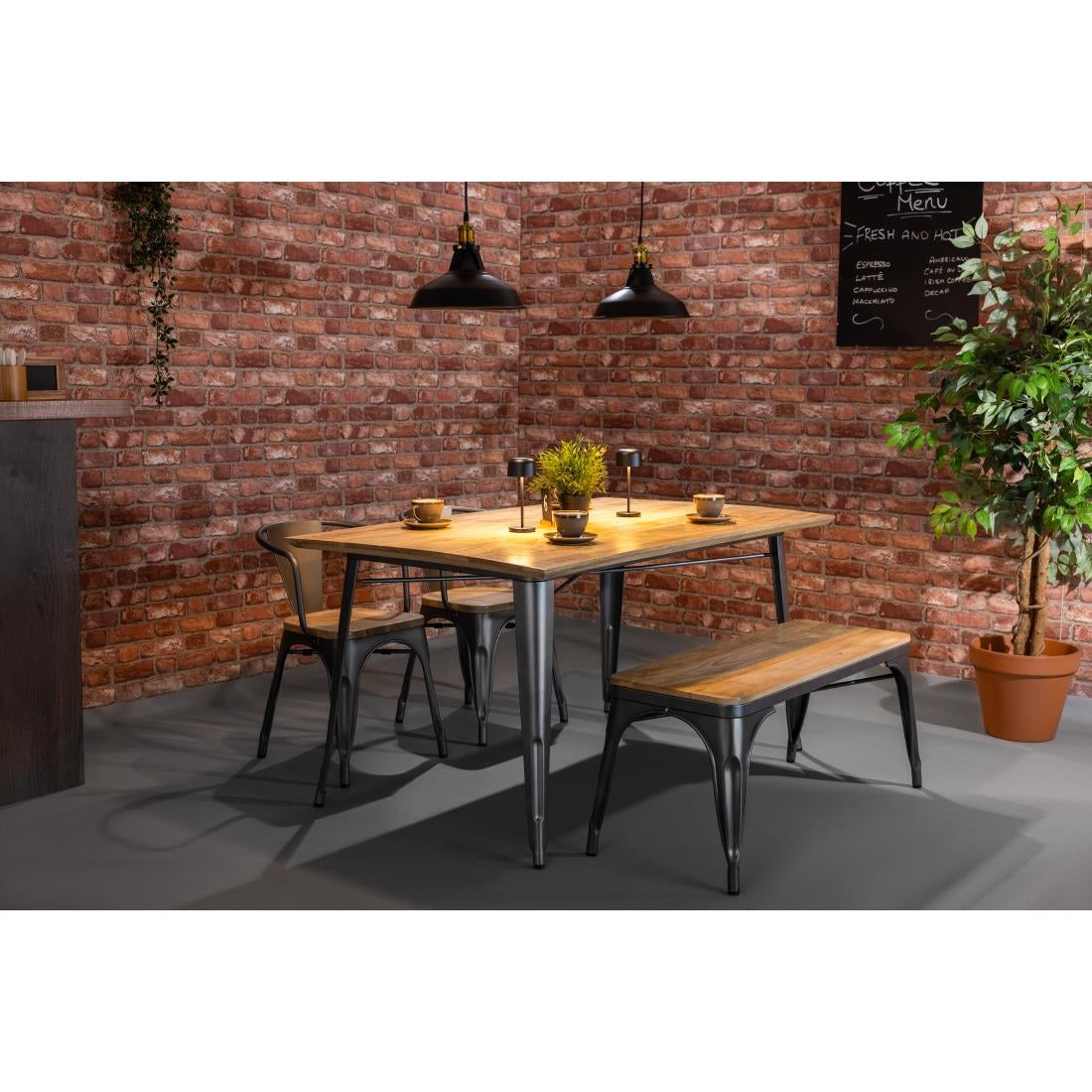 Bolero Bistro Indoor Bench Mango Wood & Gunmetal Frame 1000mm (2 Pack)