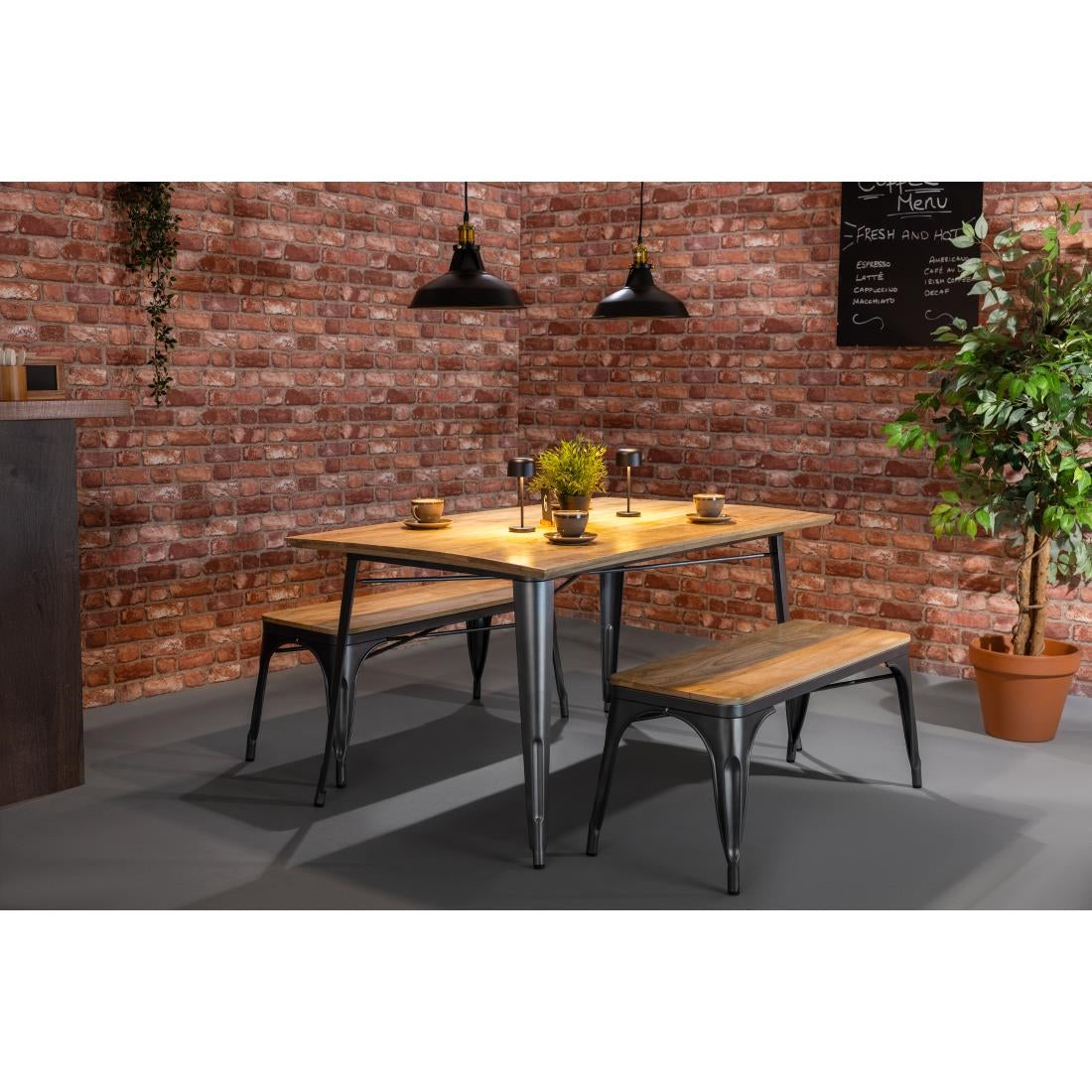 Bolero Bistro Indoor Bench Mango Wood & Gunmetal Frame 1000mm (2 Pack)