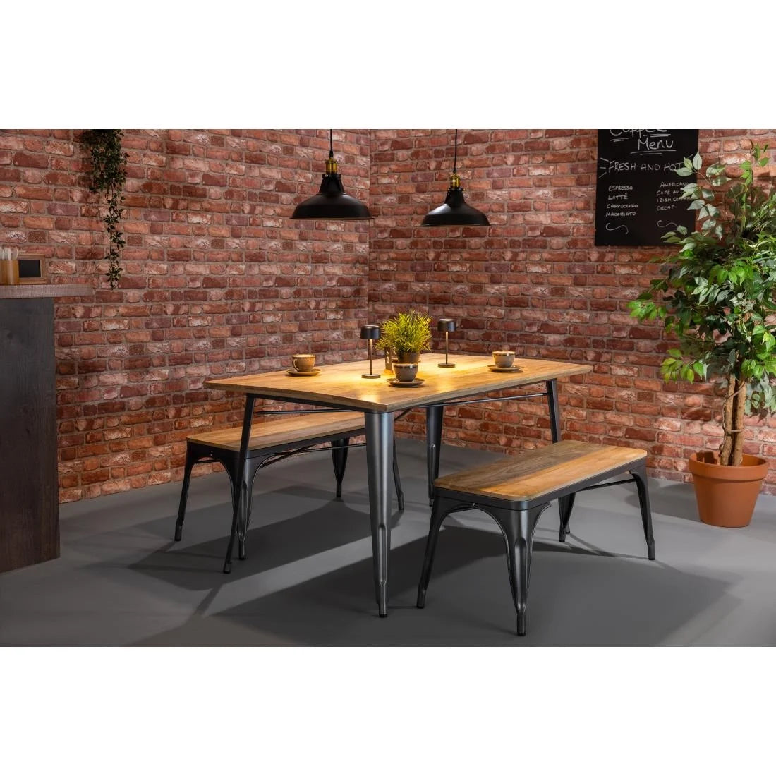 Bolero Bistro Dining Table Mango Wood Top Gunmetal Frame 1450mm