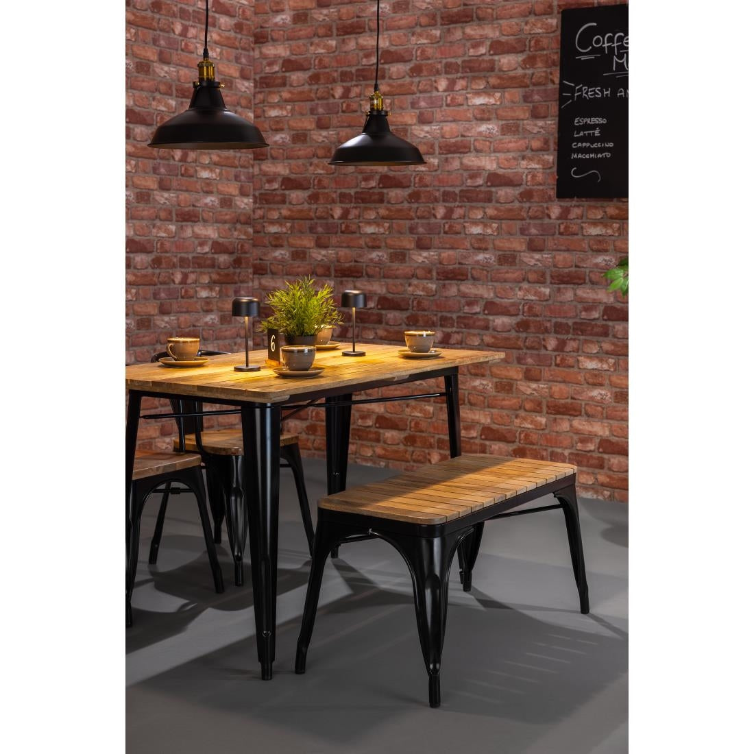 Bolero Bistro Dining Table Slatted Mango Wood Top Black 1200mm