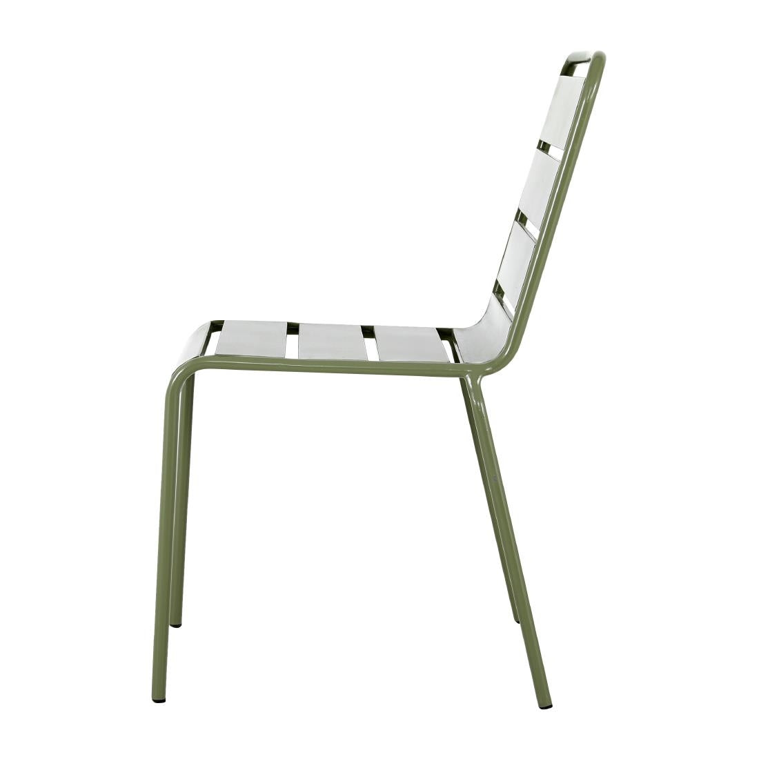 Bolero Amalfi Slatted Steel Side Chairs Olive Green (4 Pack)
