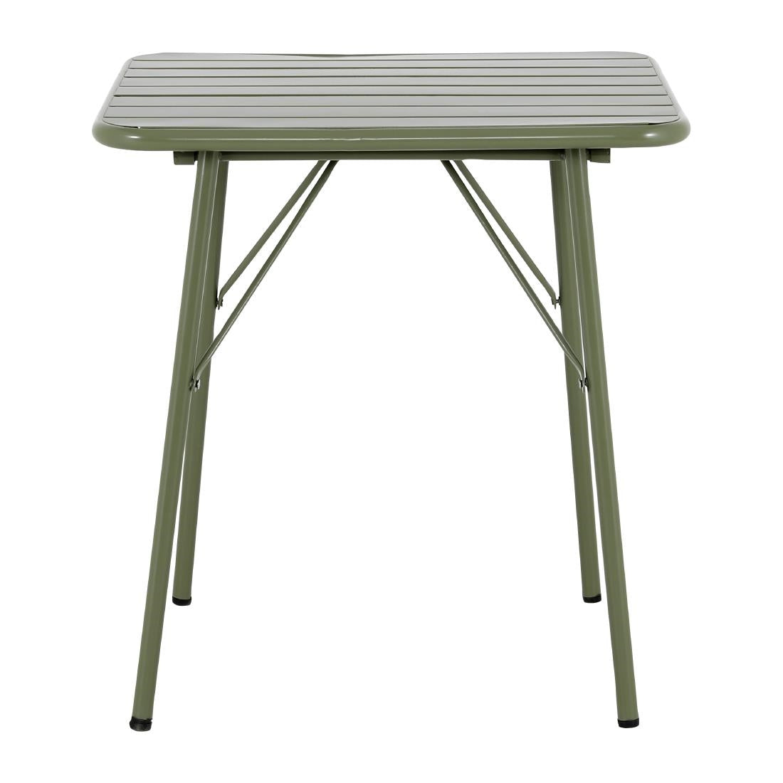Bolero Amalfi Square Slatted Steel Folding Table Olive Green 700mm