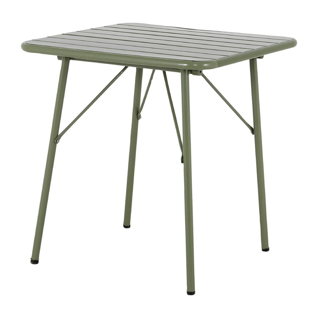 Bolero Amalfi Square Slatted Steel Folding Table Olive Green 700mm