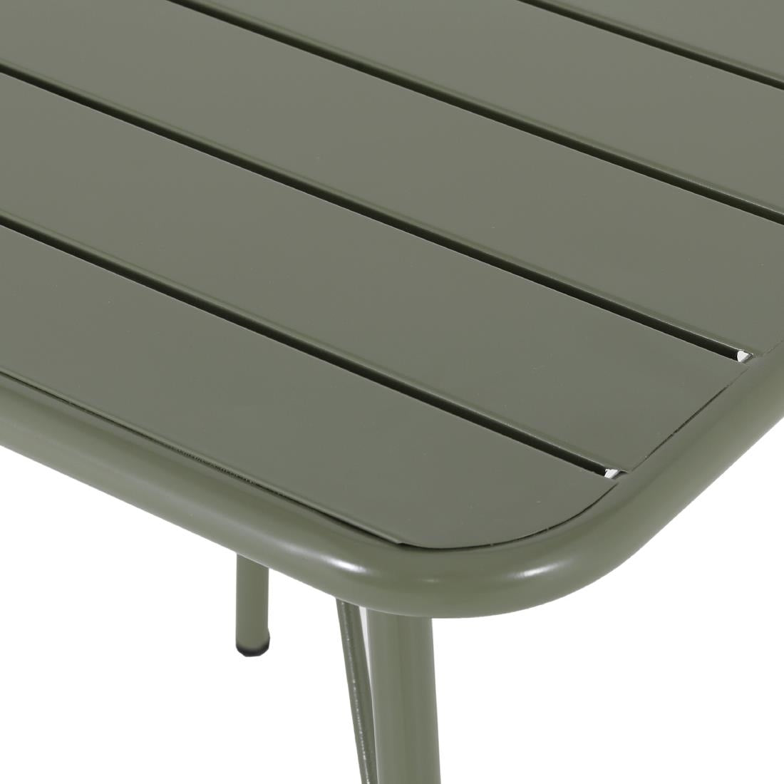 Bolero Amalfi Square Slatted Steel Folding Table Olive Green 700mm