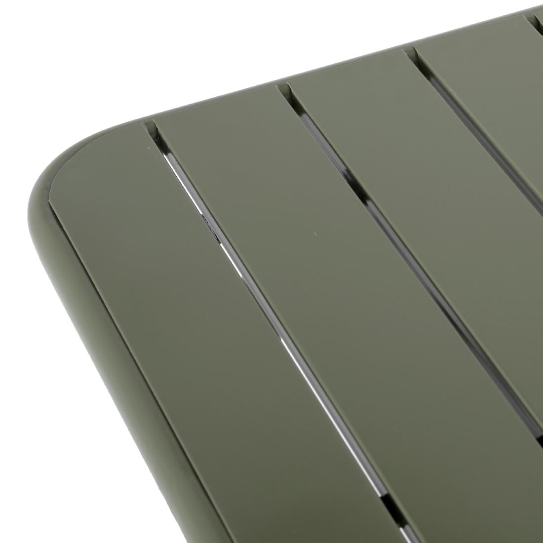 Bolero Amalfi Square Slatted Steel Folding Table Olive Green 700mm
